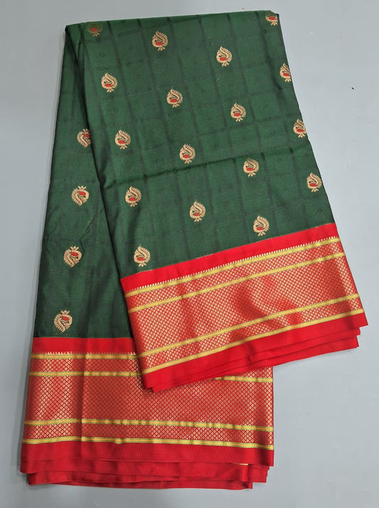 Bottle Green Paithani Semi Silk Saree