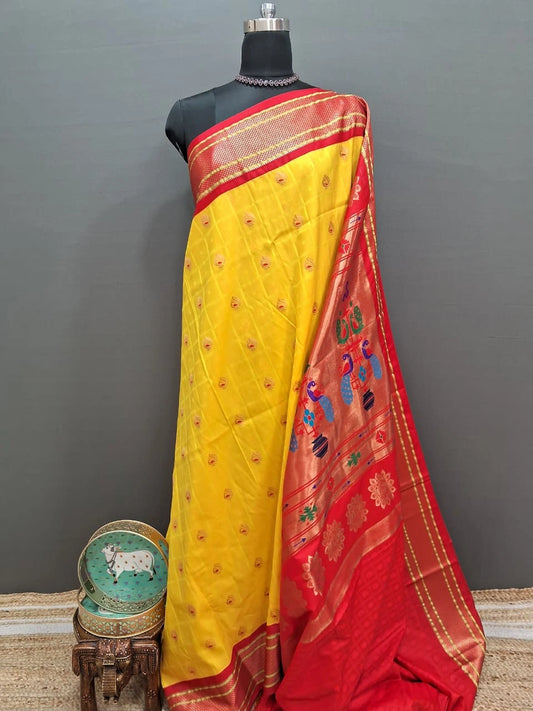 Yellow Paithani Semi Silk Saree