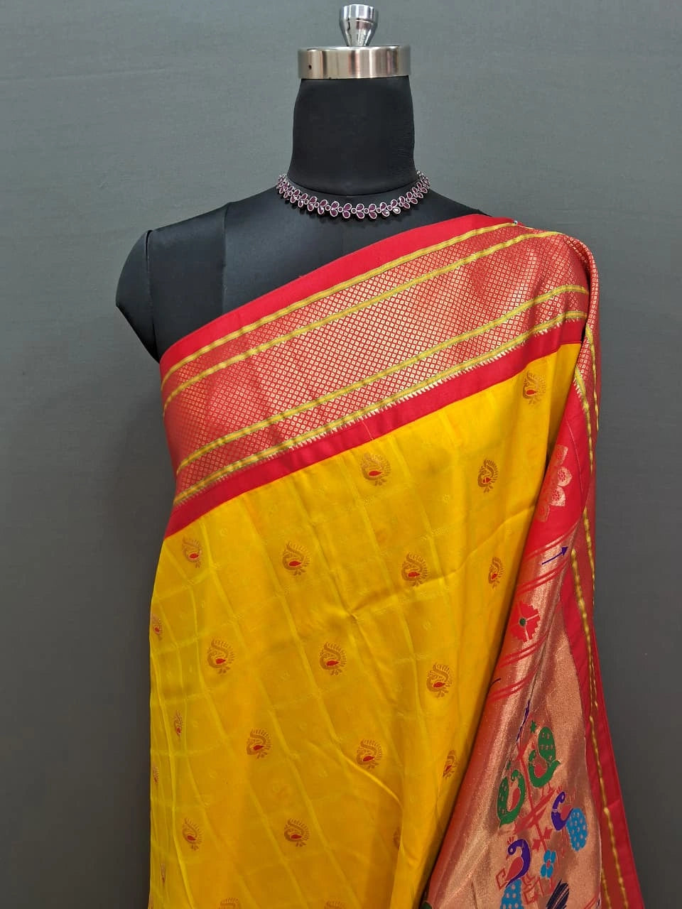 Yellow Paithani Semi Silk Saree 1
