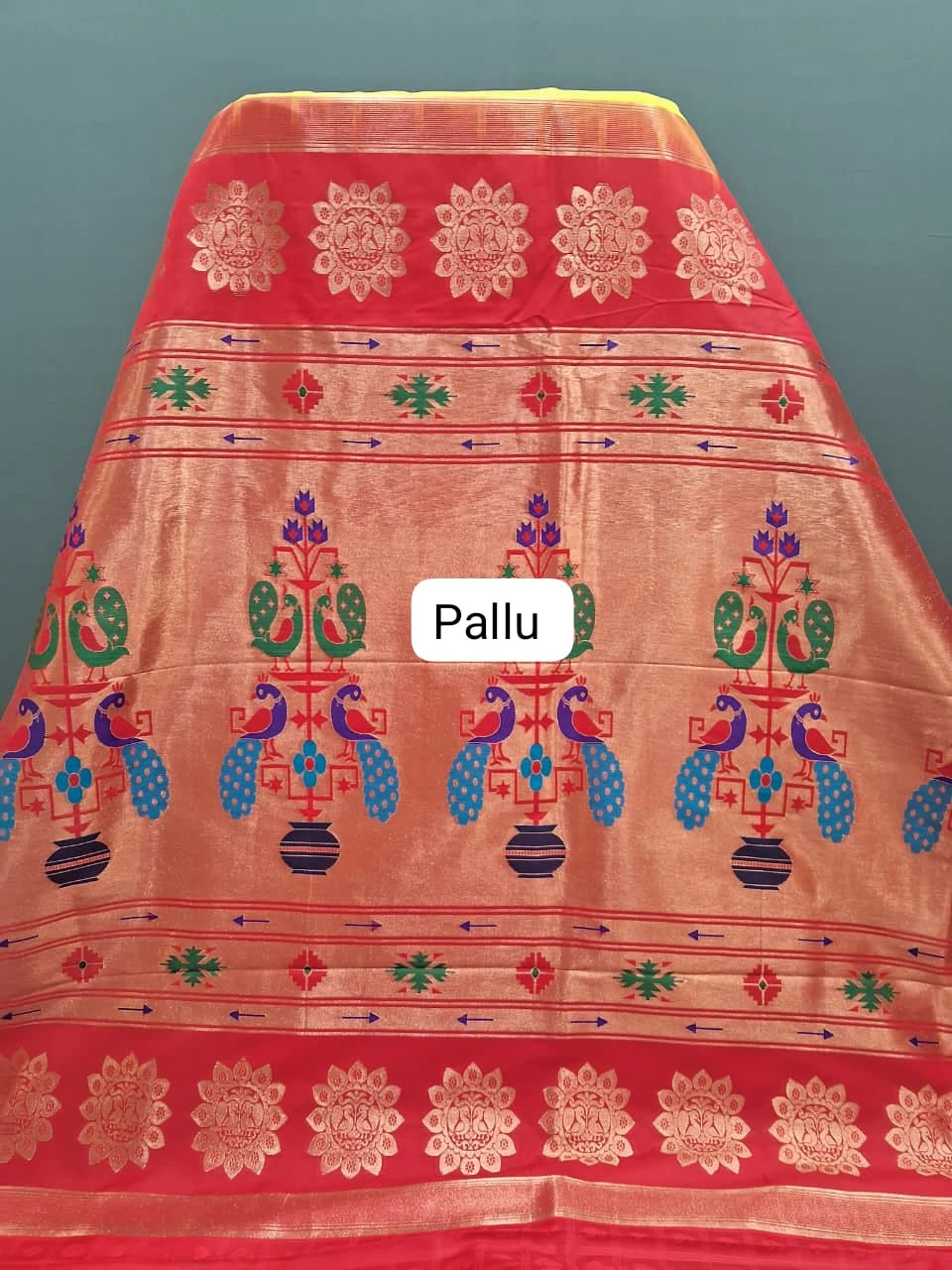 Yellow Paithani Semi Silk Saree Pallu