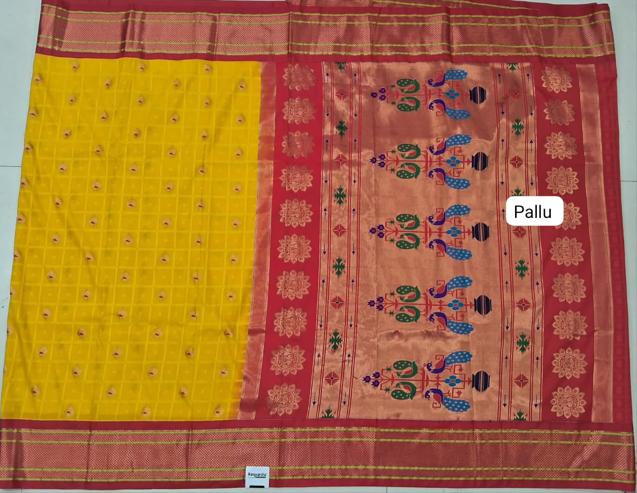 Yellow Paithani Semi Silk Saree Pallu