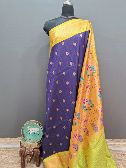 Elegant Navy Blue Paithani Silk Saree