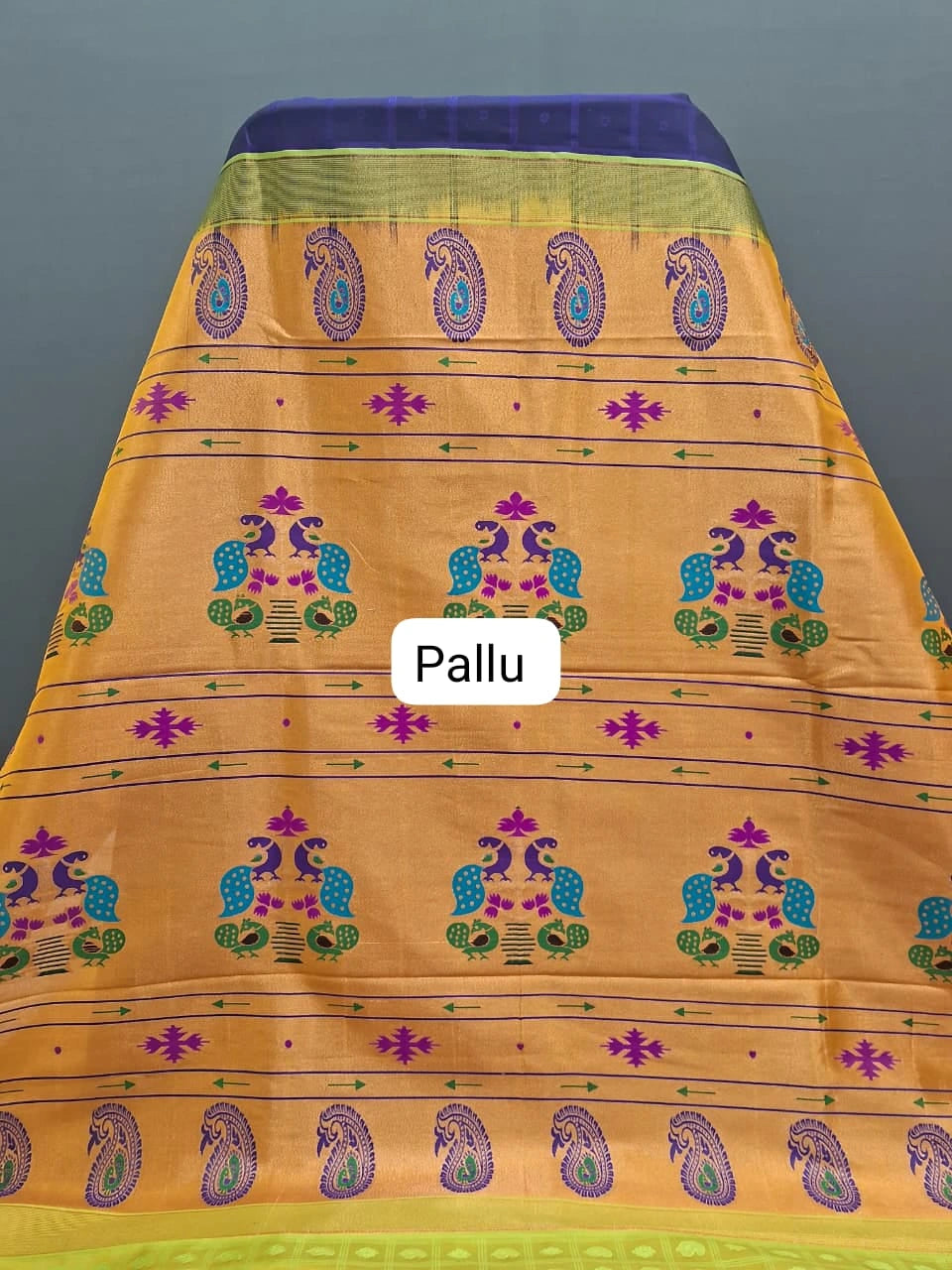 Elegant Navy Blue Paithani Silk Saree Pallu
