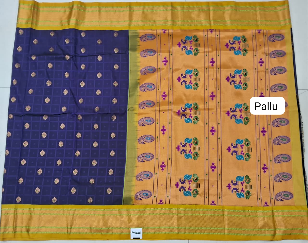 Navy Blue Paithani Silk Saree Pallu