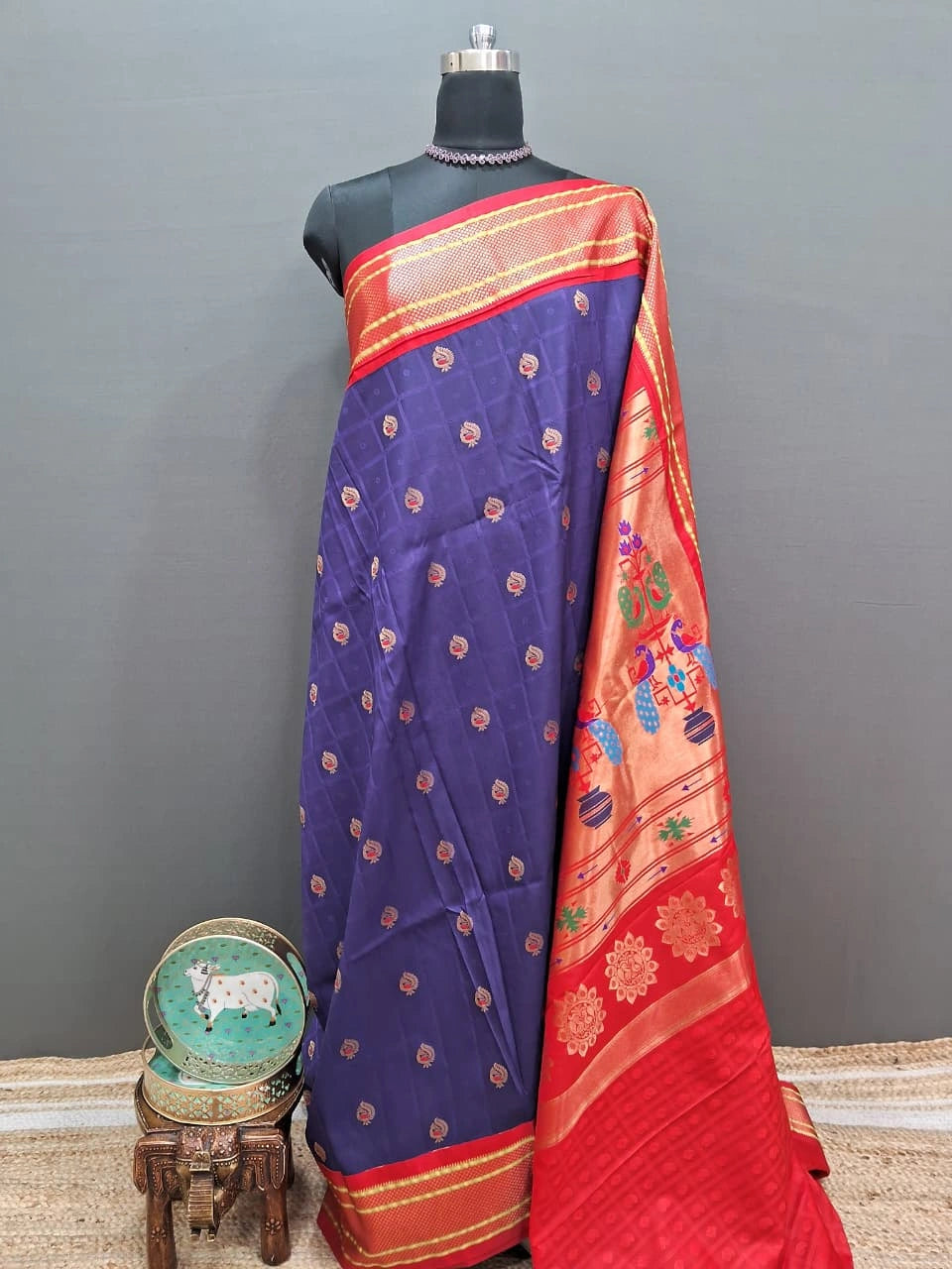 Navy Blue Paithani Silk Saree
