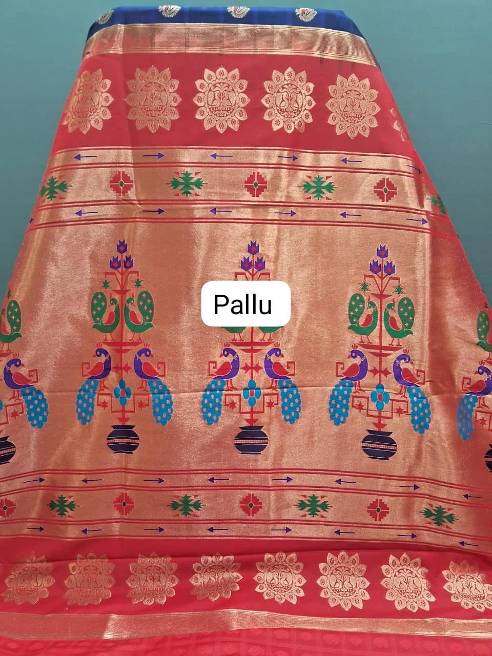 Navy Blue Paithani Silk Saree Pallu