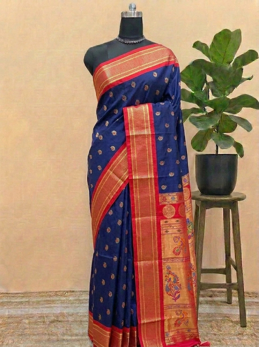 Navy Blue Paithani Silk Saree