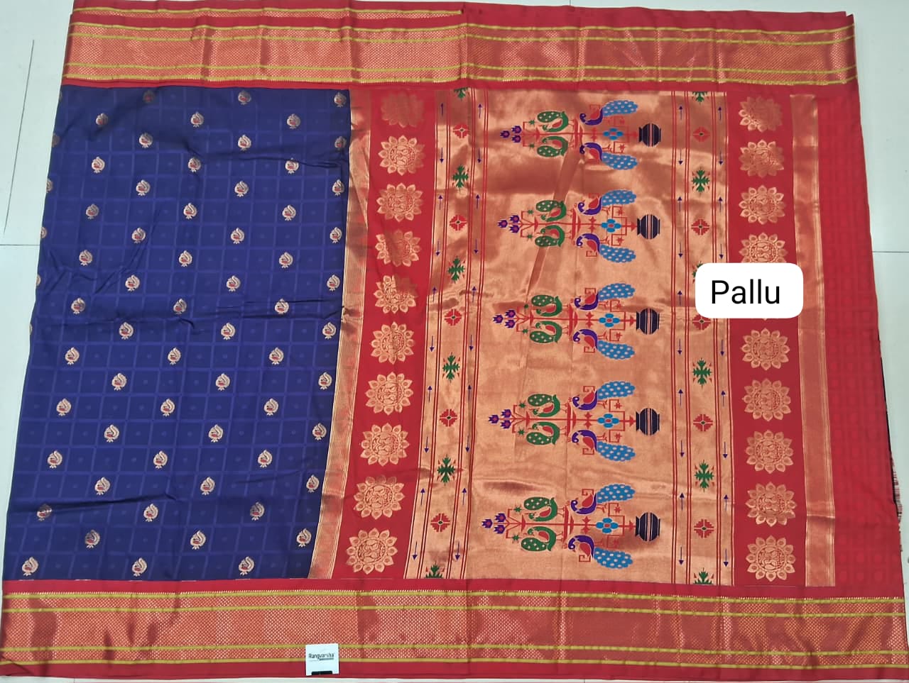 Navy Blue Paithani Silk Saree Pallu
