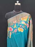 Caribbean blue pure plain tussar saree 1