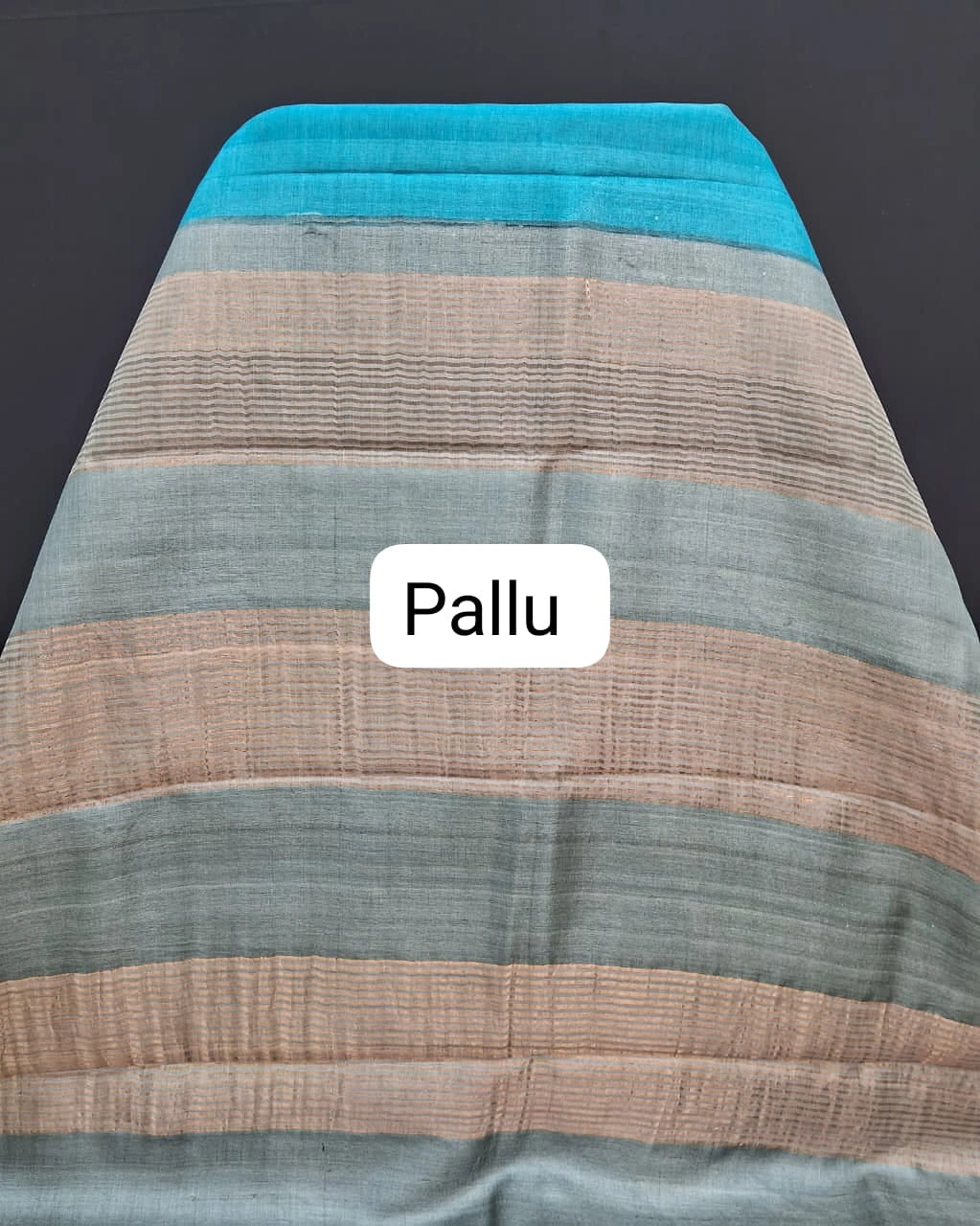 Caribbean blue pure plain tussar saree Pallu