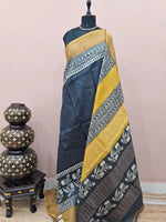 Black plain Pure Tussar Saree 