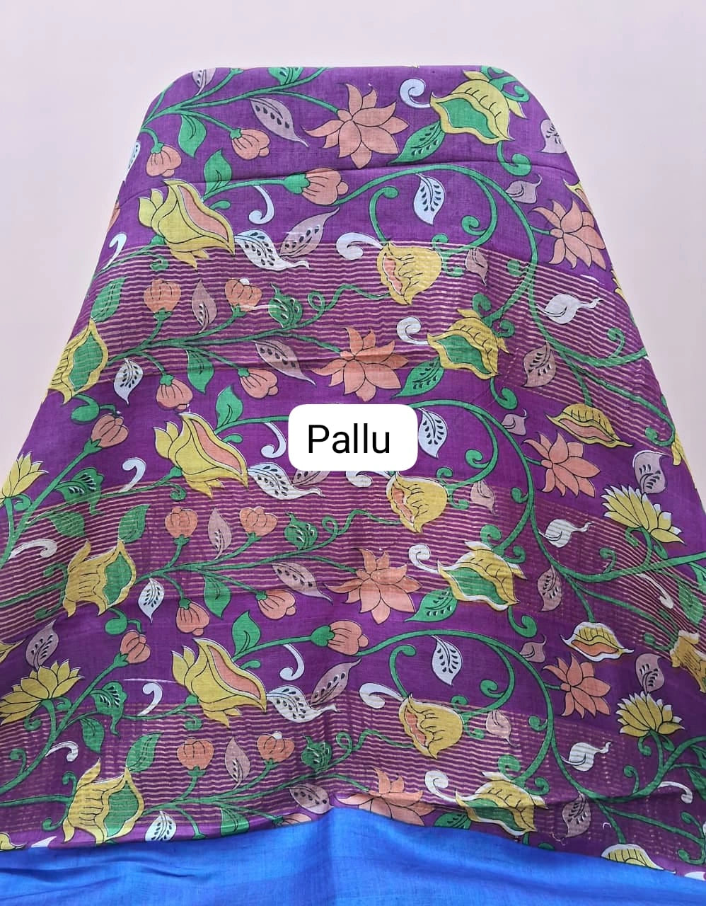 Royal Blue plain Pure Tussar Saree pallu
