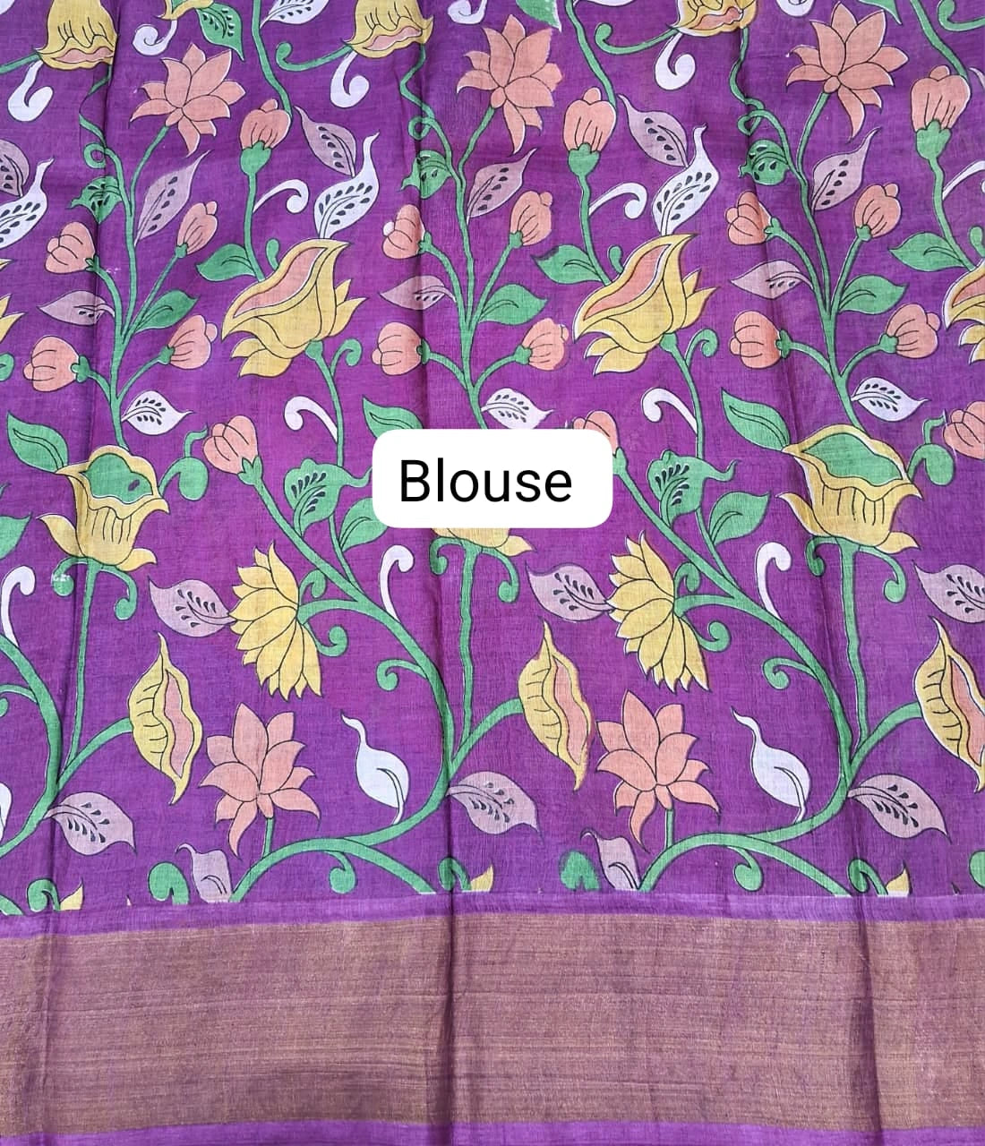 Royal Blue plain Pure Tussar Saree blouse