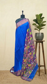 Royal Blue plain Pure Tussar Saree