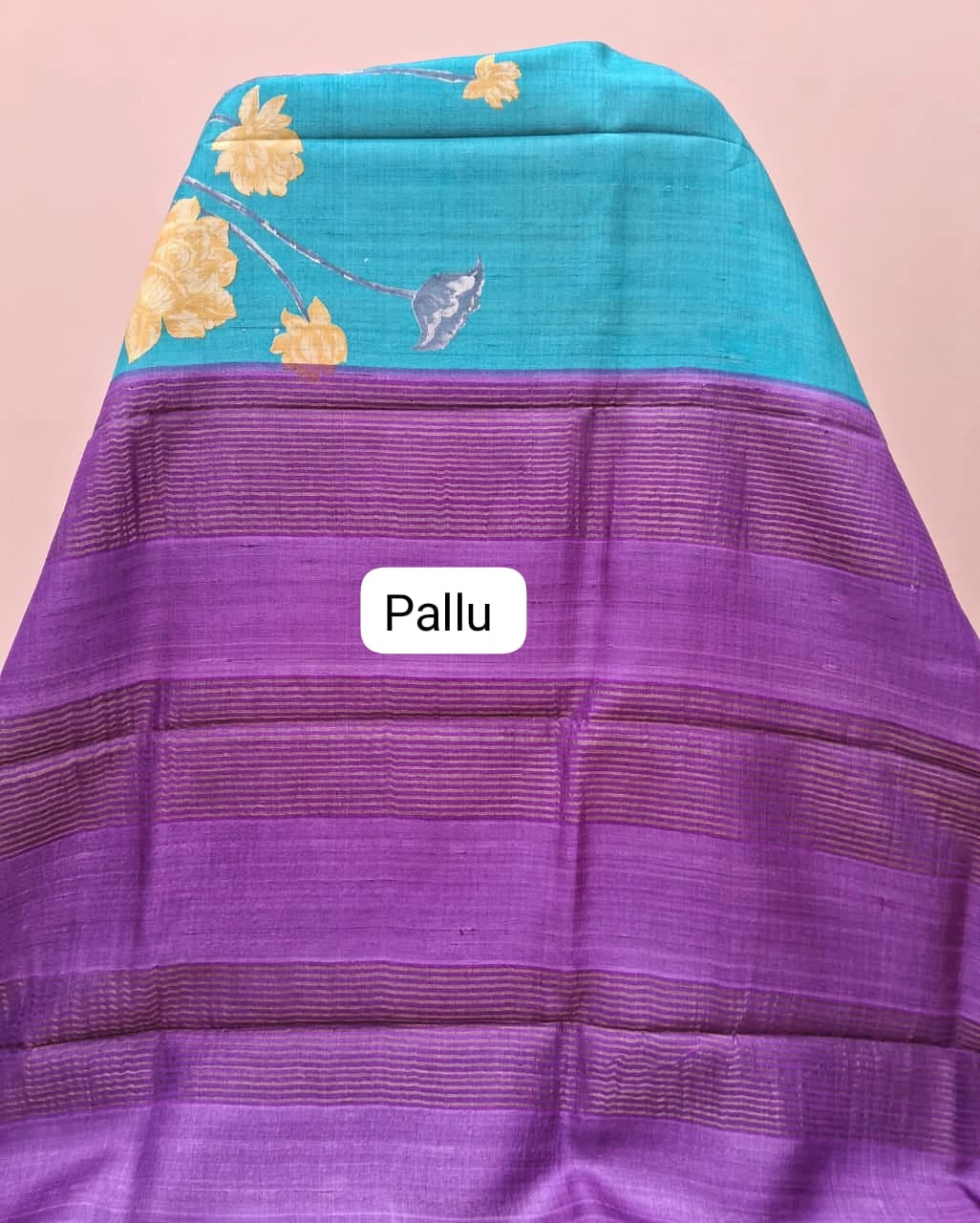 Sky Blue Plain Pure Tussar Saree pallu