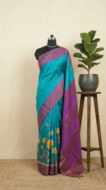 Sky Blue Plain Pure Tussar Saree