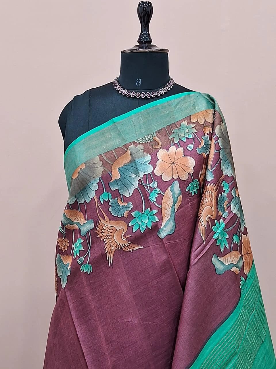 Rust Maroon Plain Pure Tussar Saree 1