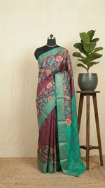 Rust Maroon Plain Pure Tussar Saree