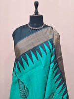 Teal Blue Pure Tussar Saree 1