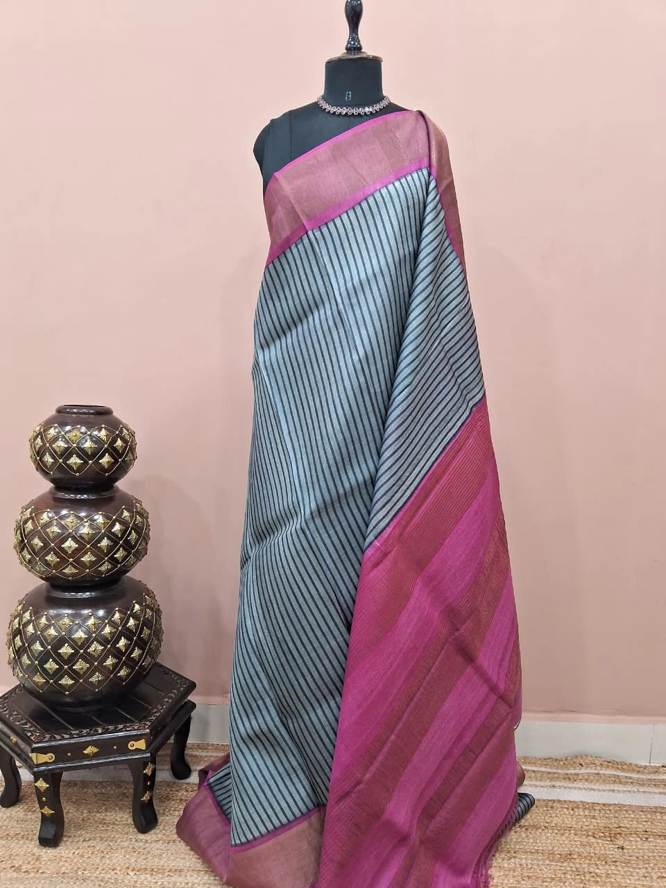 Grey Pure Tussar Saree 