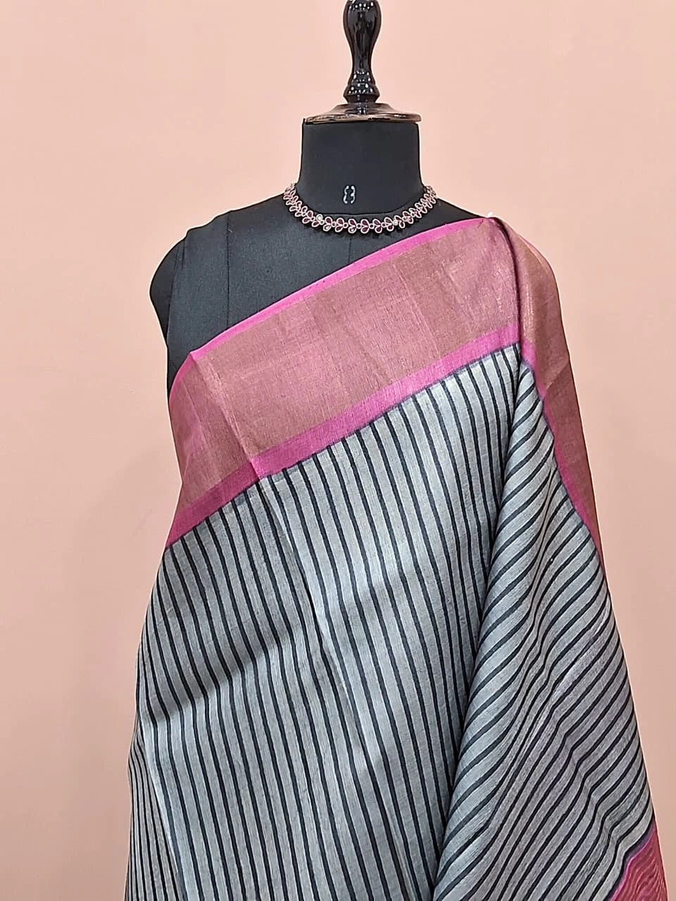 Grey Pure Tussar Saree 1