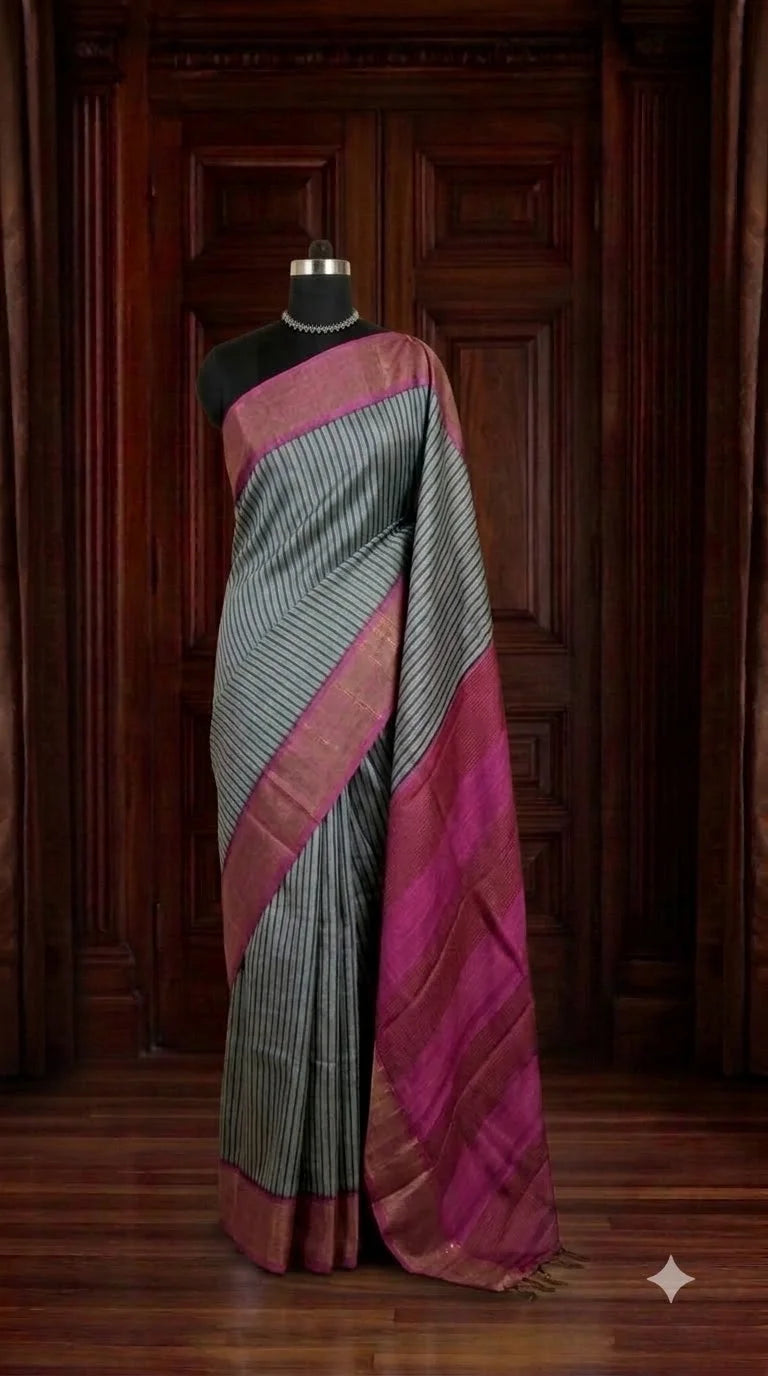 Grey Pure Tussar Saree 