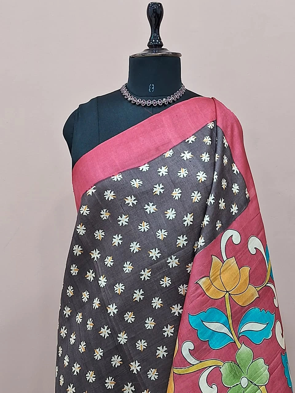 Dark Walnut Brown Pure Tussar Saree 1