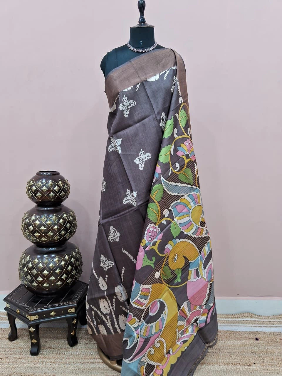 Walnut Brown Pure Tussar Saree 