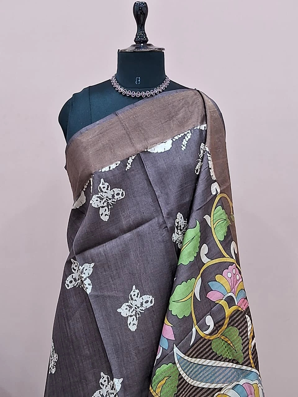 Walnut Brown Pure Tussar Saree 1