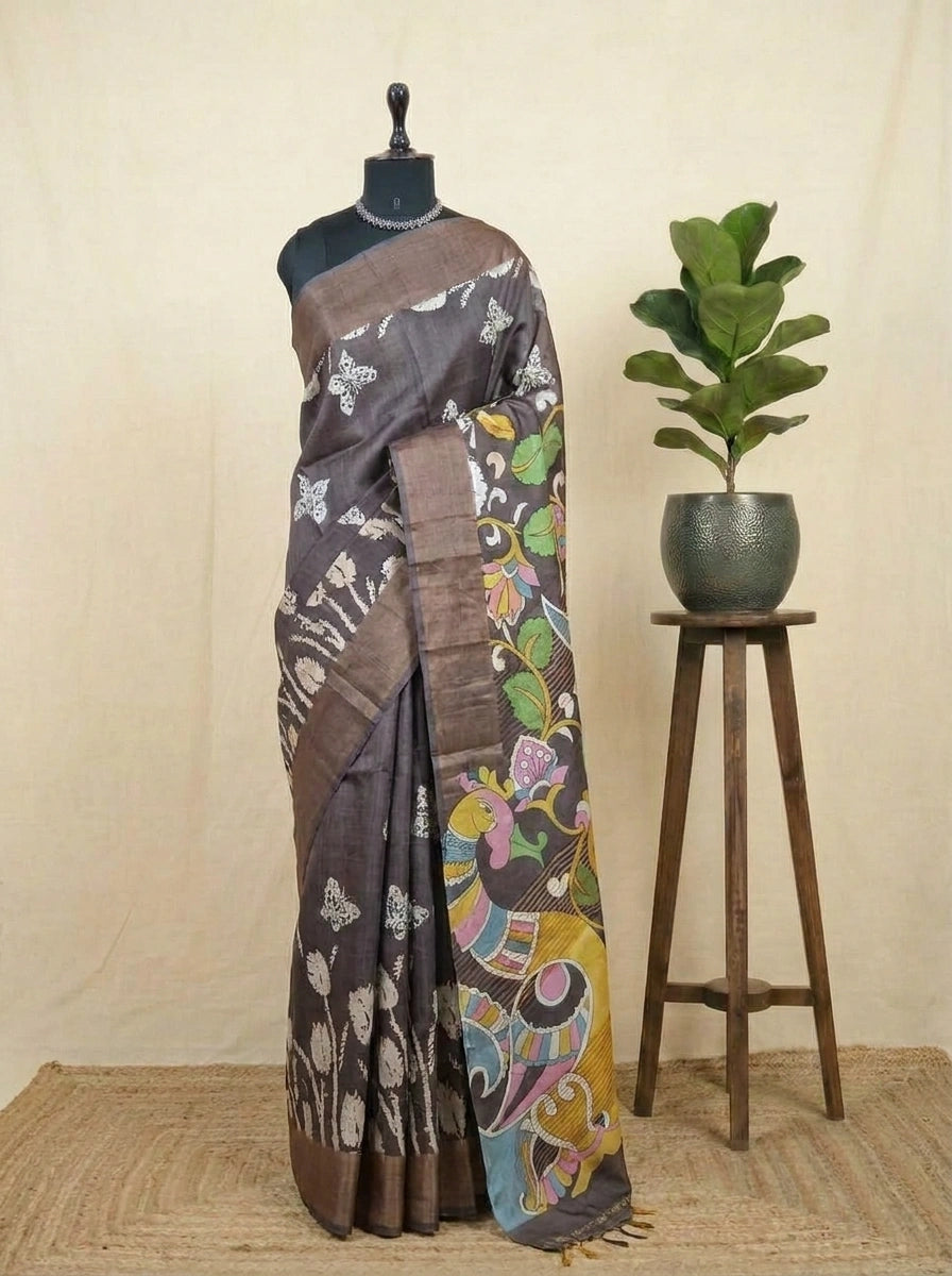 Walnut Brown Pure Tussar Saree