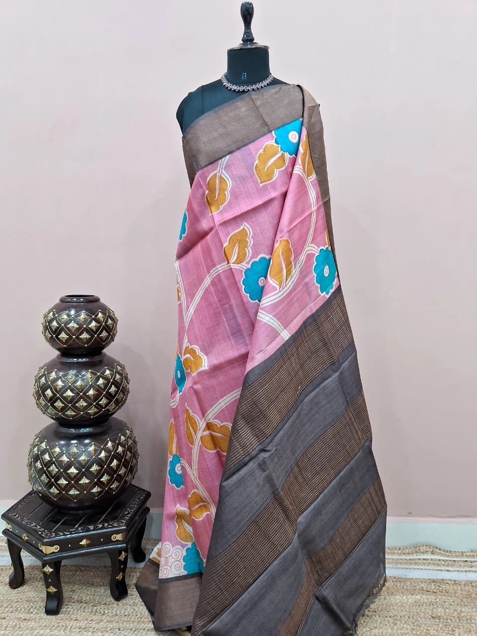 Peach Pure Tussar Saree