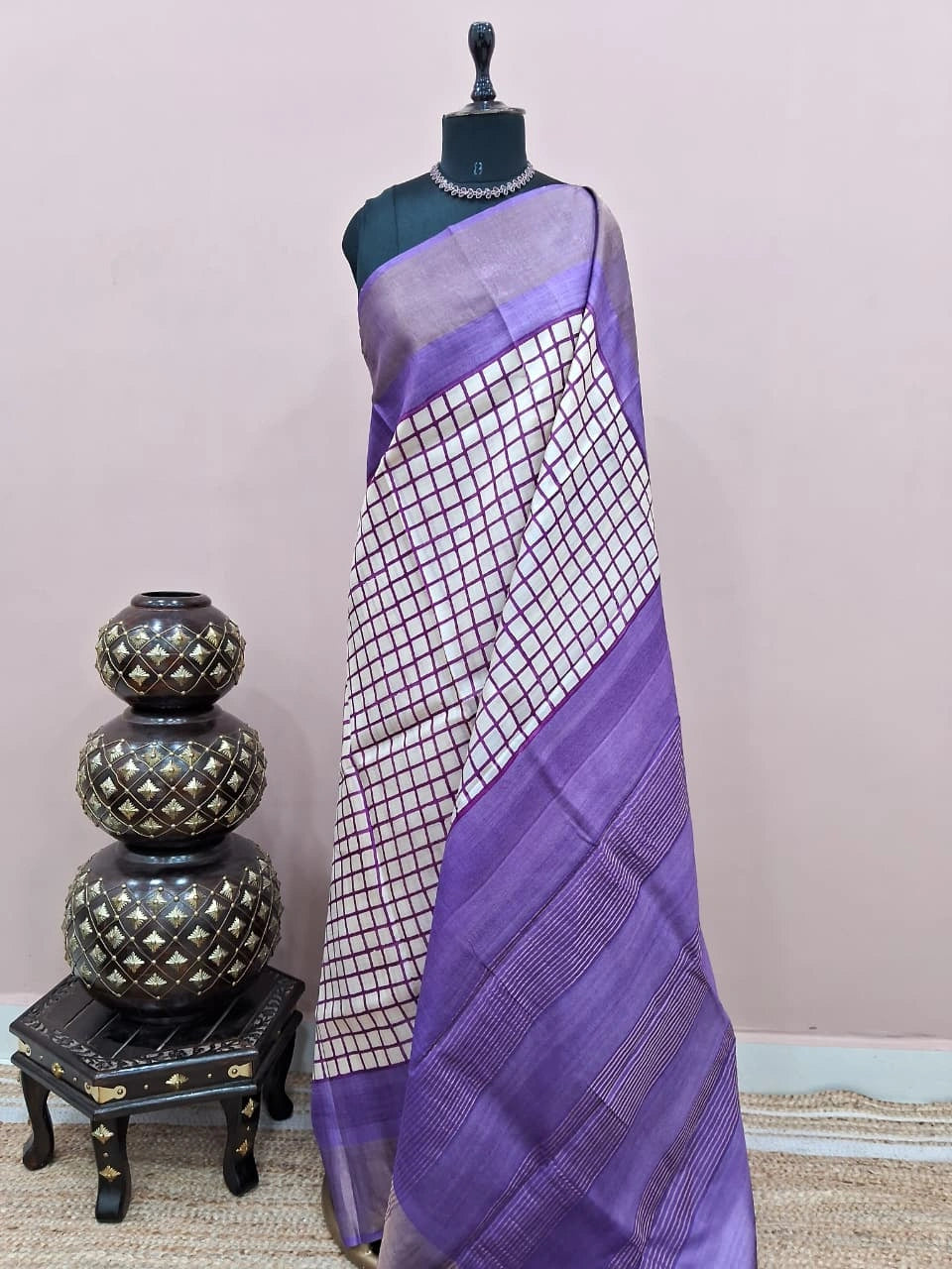 White Pure Tussar Saree