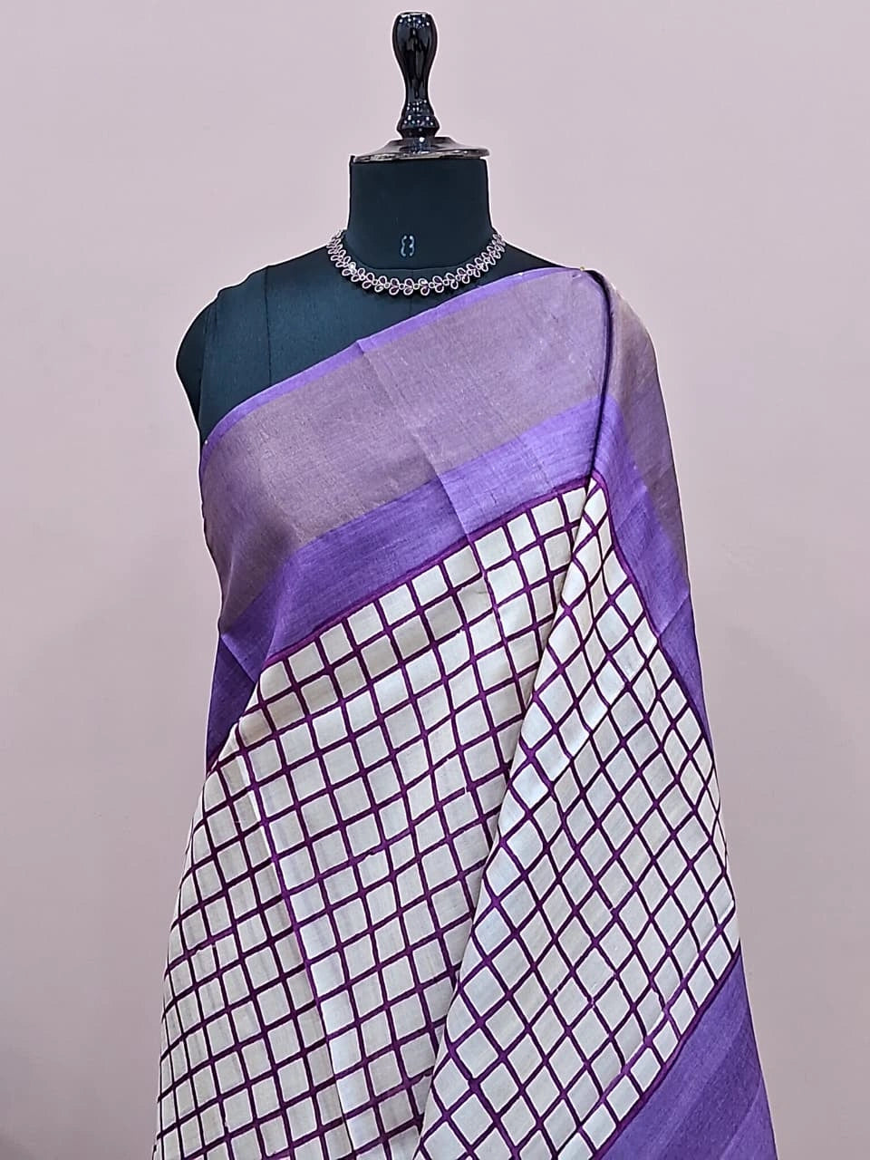 White Pure Tussar Saree 1