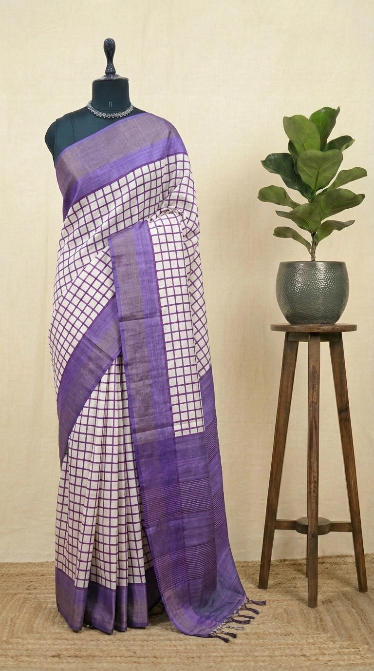 White Pure Tussar Saree