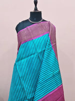 Teal Blue Pure Tussar Saree 1