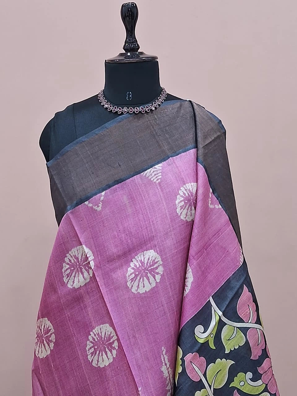 Rose Pink Pure Tussar Saree 1