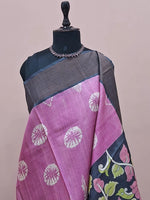 Rose Pink Pure Tussar Saree 1