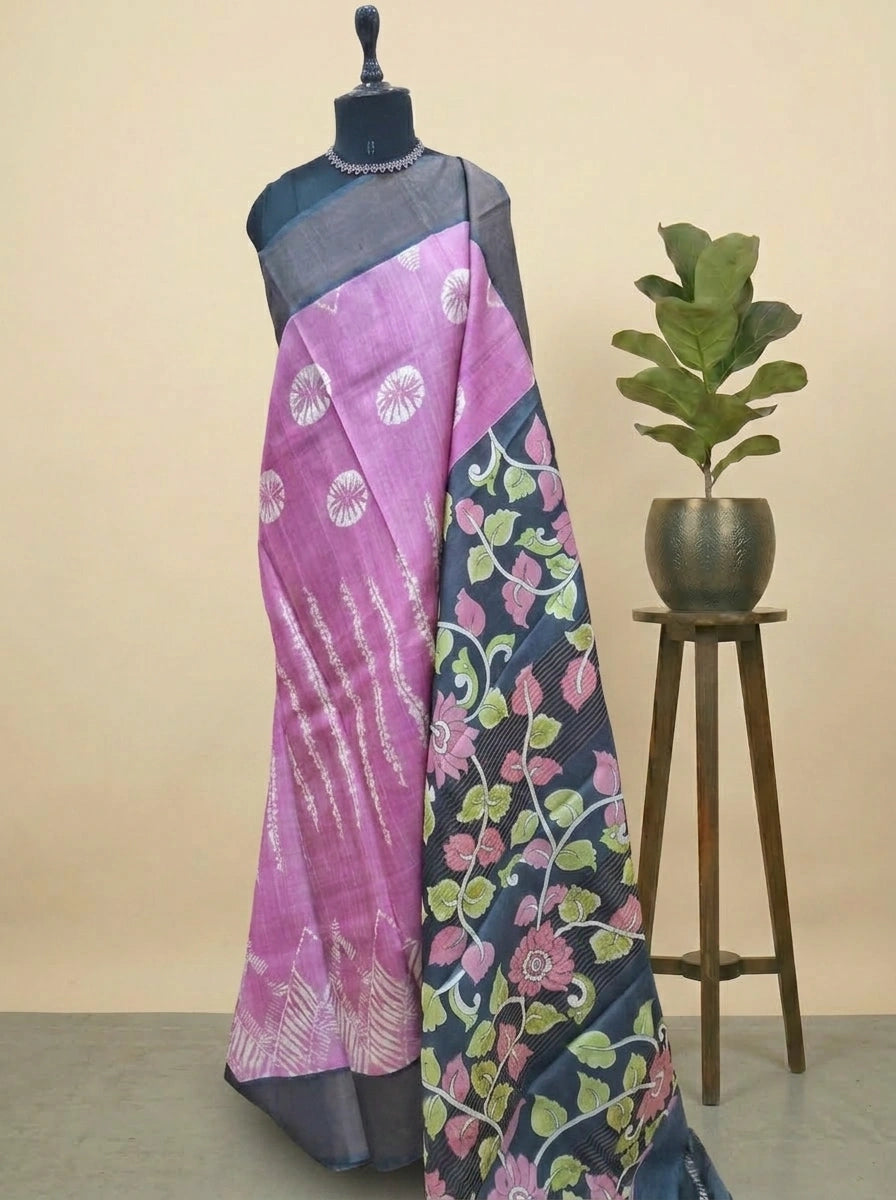 Rose Pink Pure Tussar Saree 