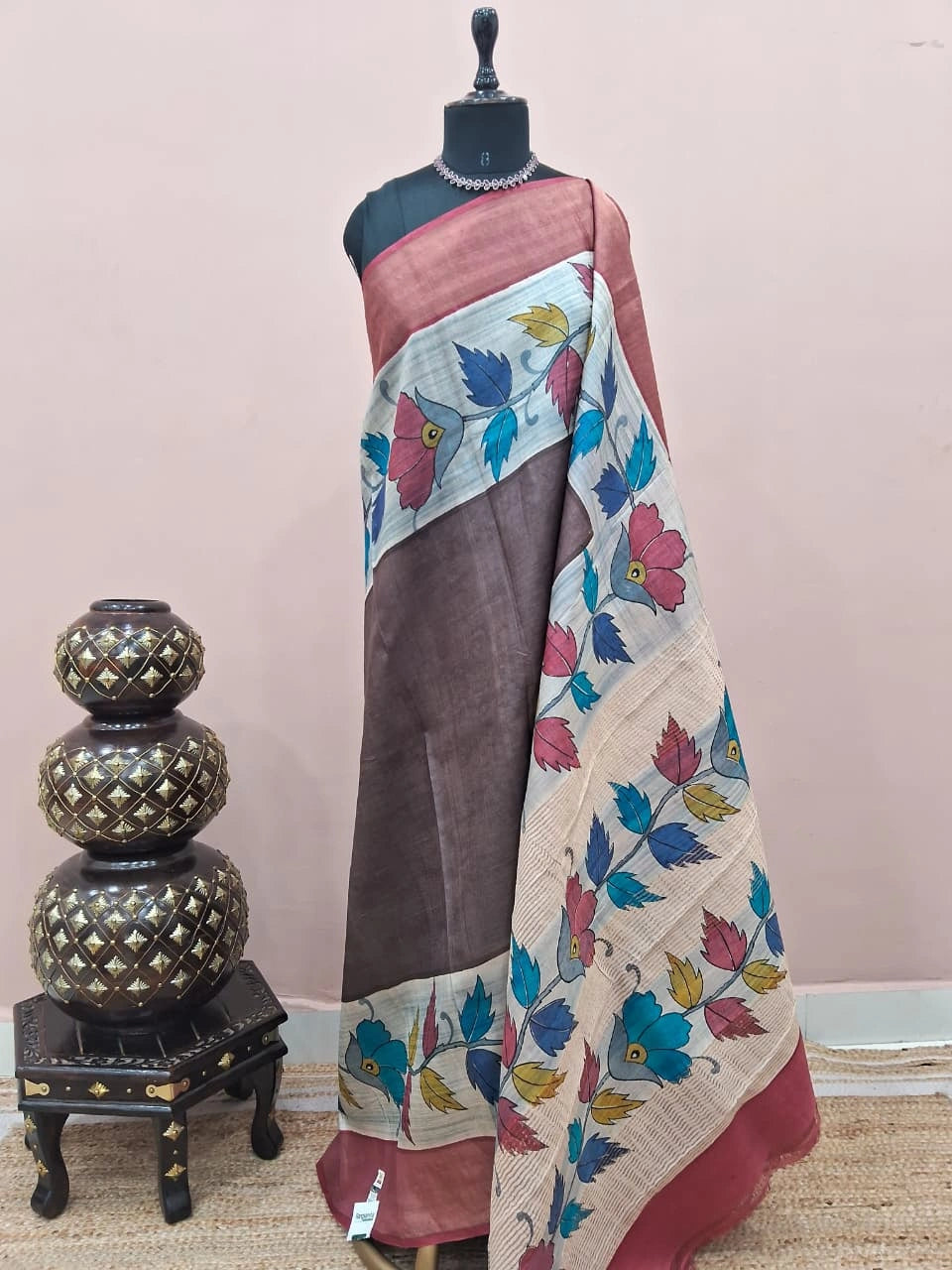 Coffee Brown Pure Tussar Saree 
