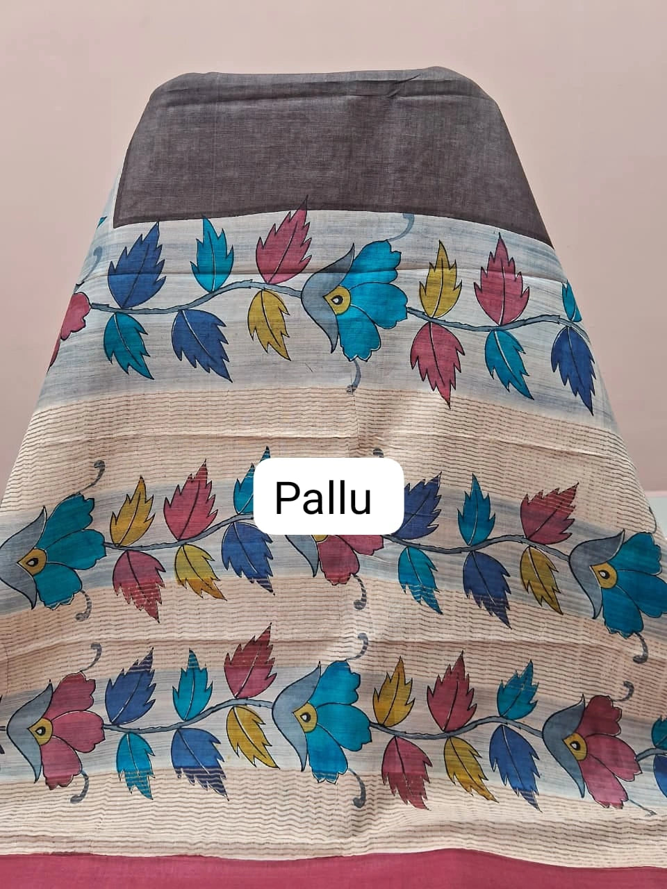Coffee Brown Pure Tussar Saree pallu