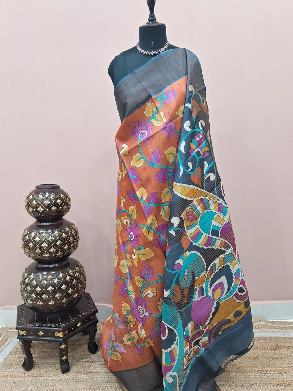 Orange Pure Tussar Saree 