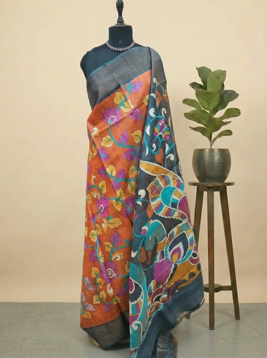 Orange Pure Tussar Saree 