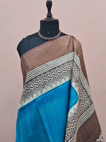 Sky Blue plain Pure Tussar Saree 1