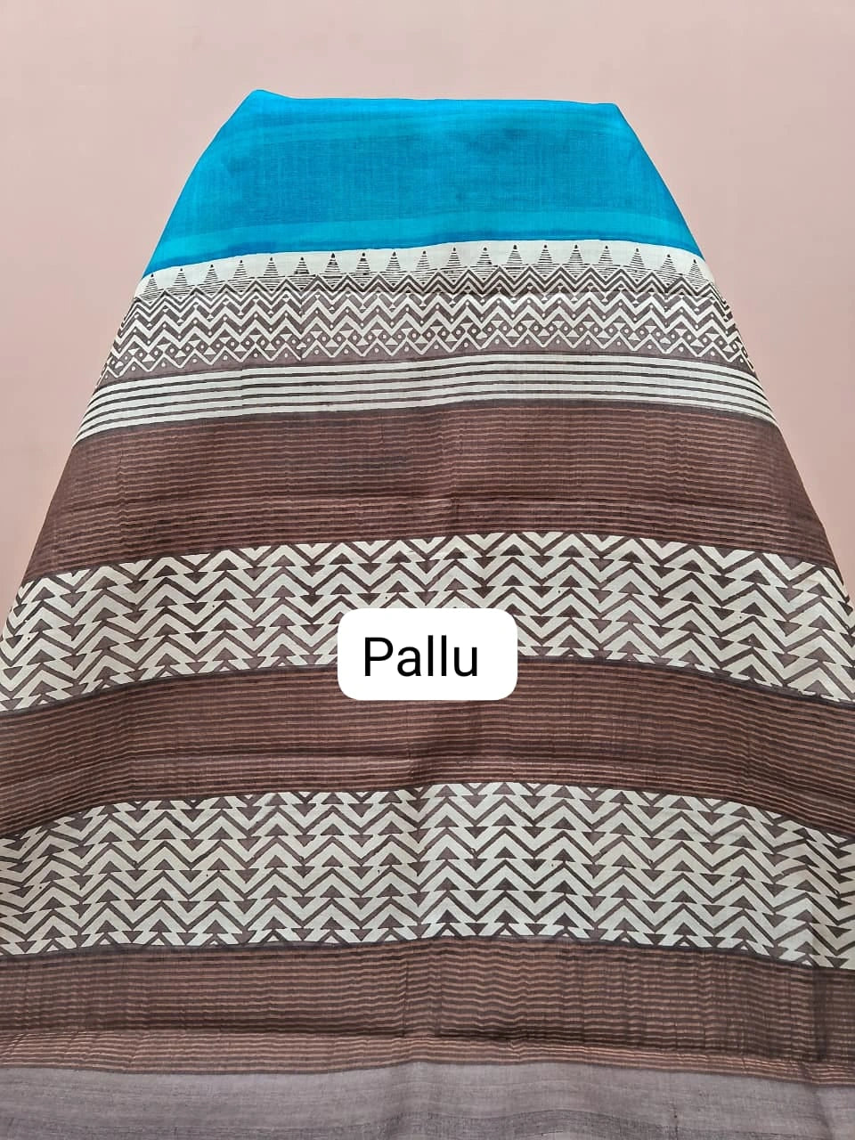 Sky Blue plain Pure Tussar Saree Pallu