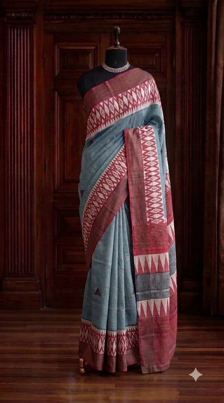 Grey Pure Tussar Saree 