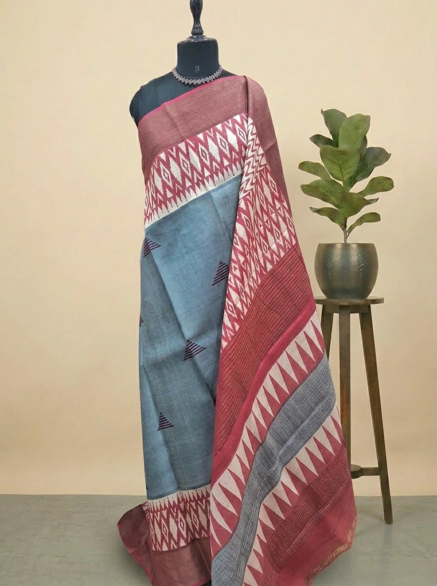 Grey Pure Tussar Saree 