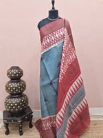 Grey Pure Tussar Saree 