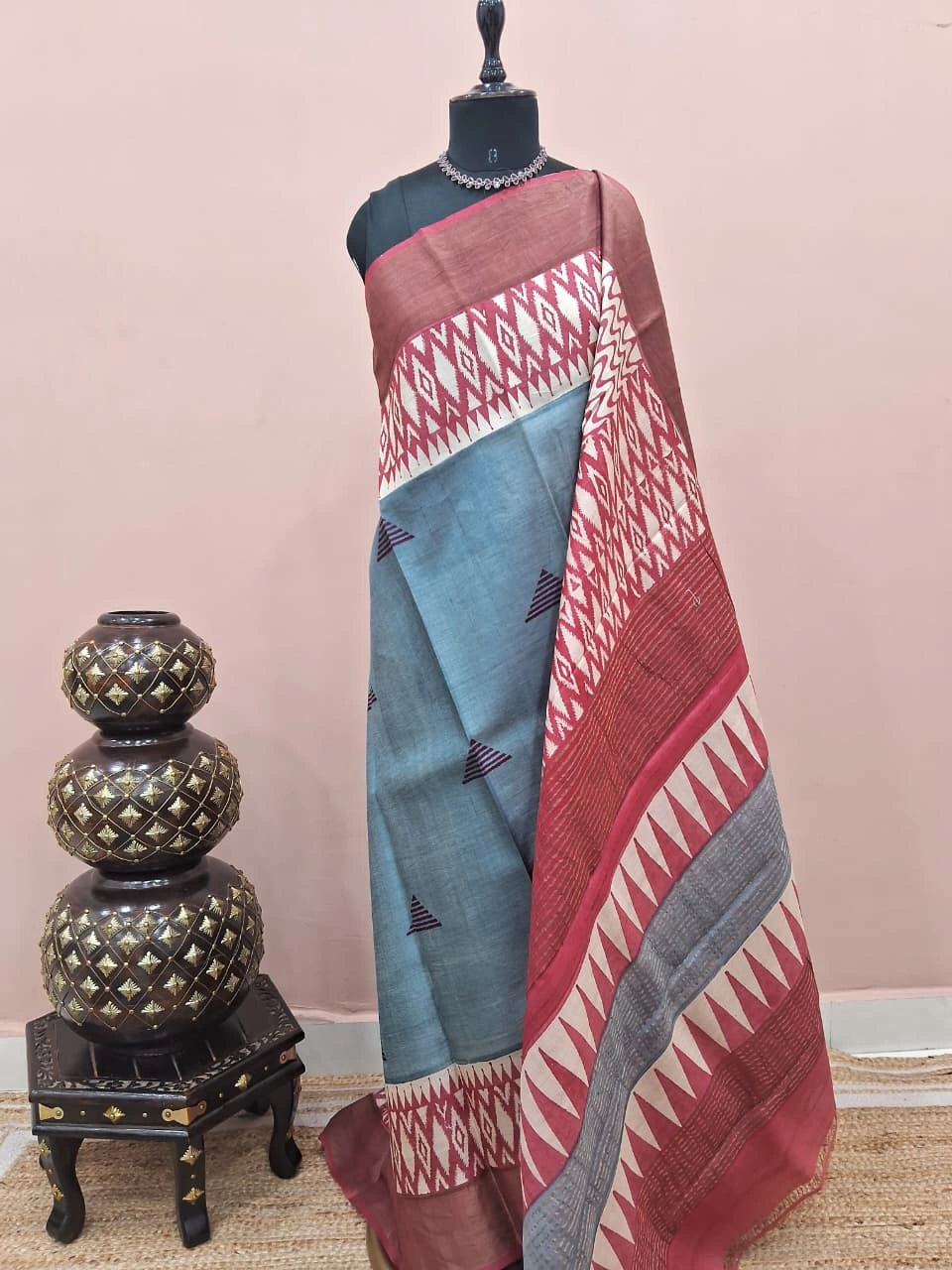 Grey Pure Tussar Saree 