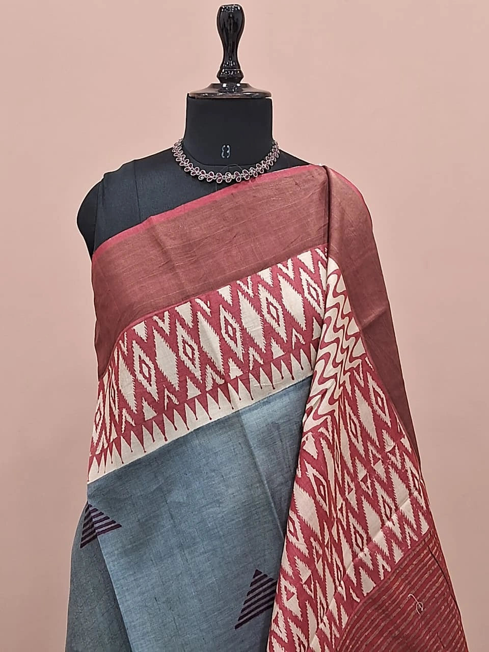 Grey Pure Tussar Saree  1