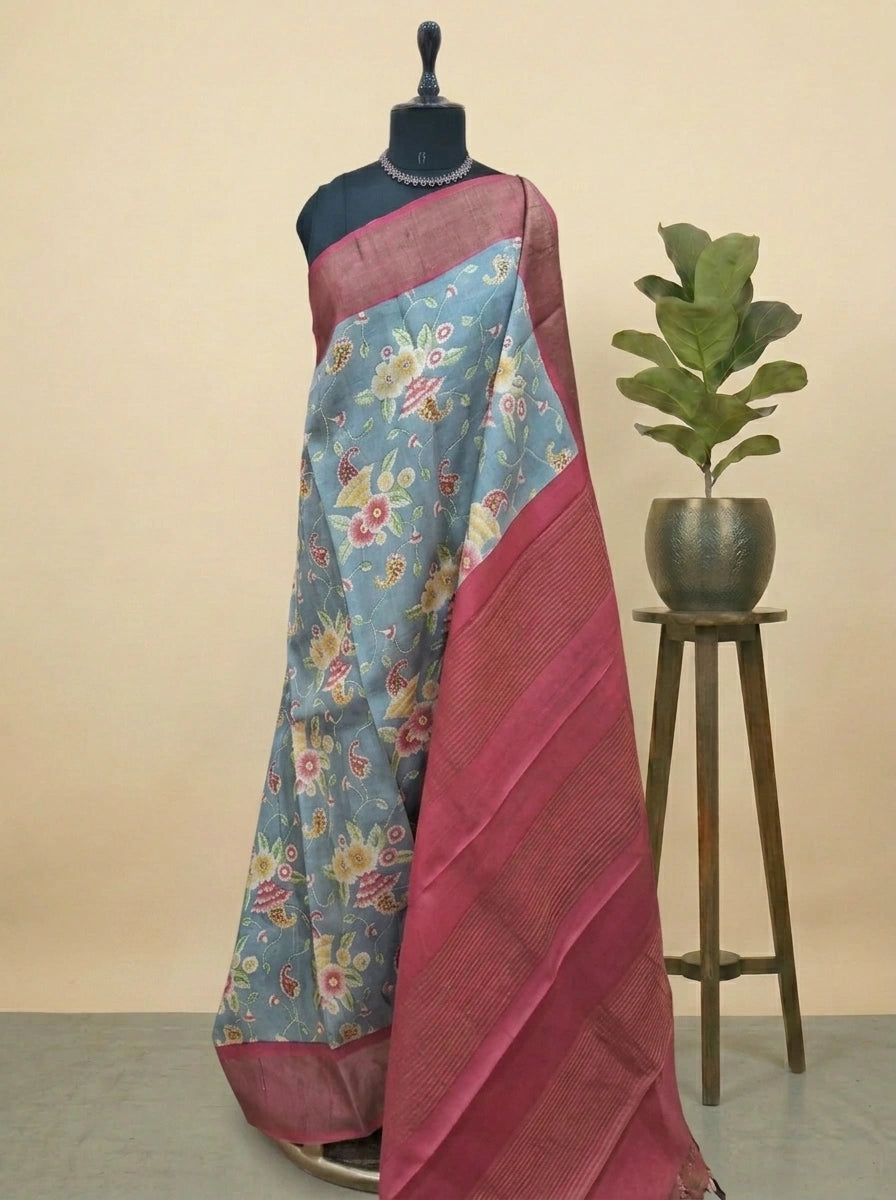 Elephant Grey Pure Tussar Saree